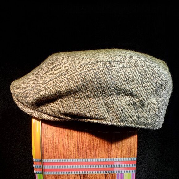 VINTAGE CREMIEUX  COTTON NEWSPAPER BOY FLAT CAP TAN AND BLACK STRIPE L / XL - Picture 4 of 5